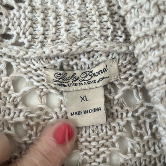 LUCKY BRAND Cream Open-Front crotchet knit Sweater bohemian neutral XL - Picture 4 of 9